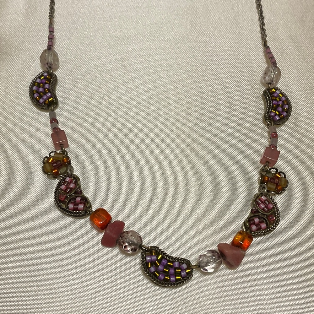 Ayalabar Pink & Orange Beaded Women's Necklace with Mixed Glass Accents